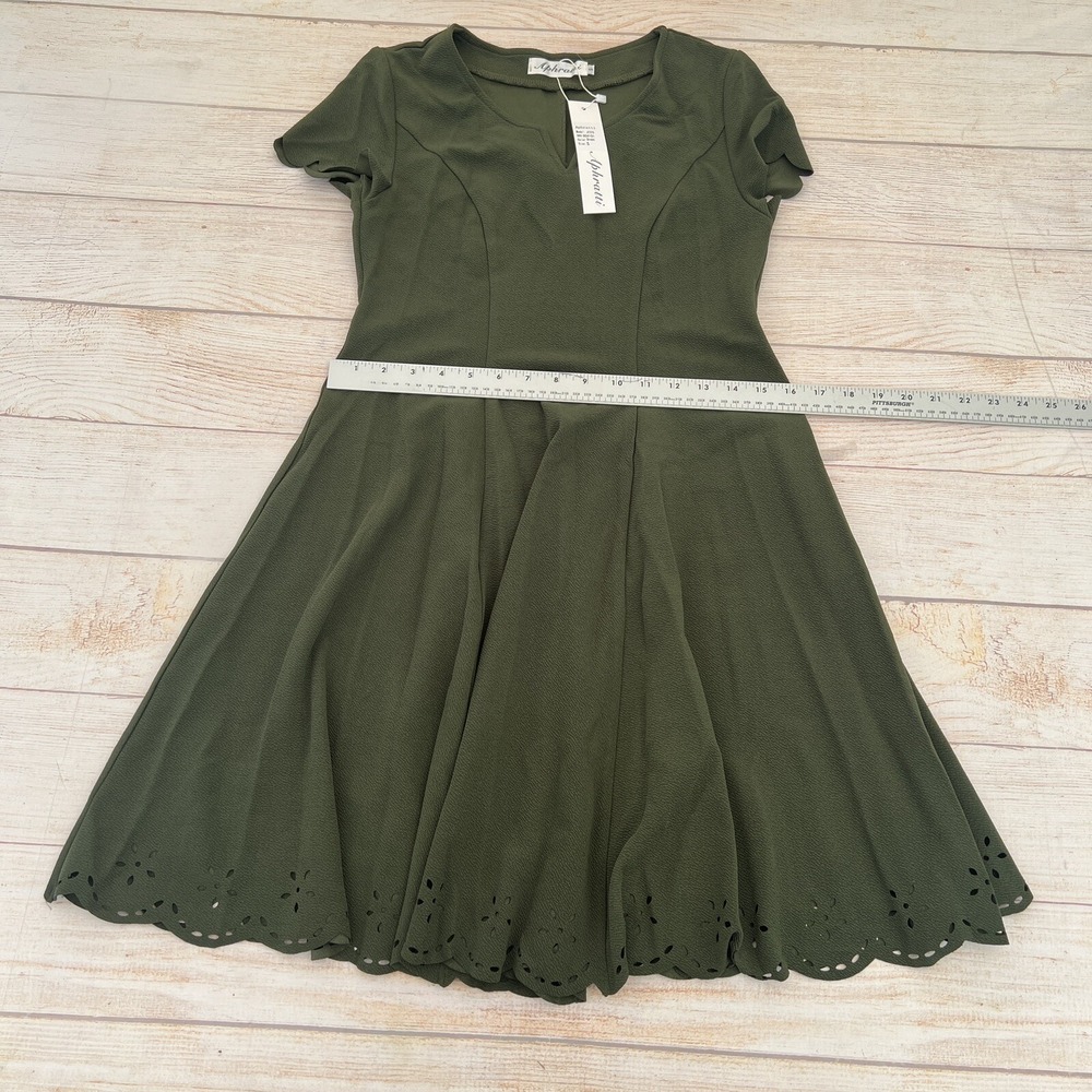 Aphratti Women Short Sleeve Cute Casual Summer Semi Formal A Line Green Dress S - Picture 7 of 14